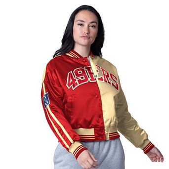 Women's Starter Scarlet/Gold San Francisco 49ers Zone Blitz Cropped Full-Snap Satin Jacket