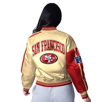 Women's Starter Scarlet/Gold San Francisco 49ers Zone Blitz Cropped Full-Snap Satin Jacket