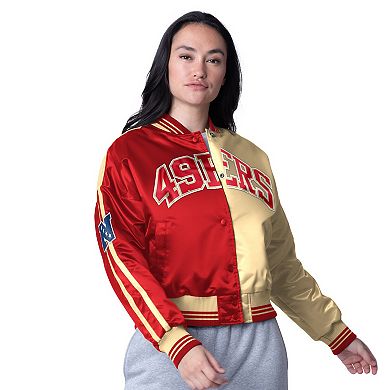 Women's Starter Scarlet/Gold San Francisco 49ers Zone Blitz Cropped Full-Snap Satin Jacket