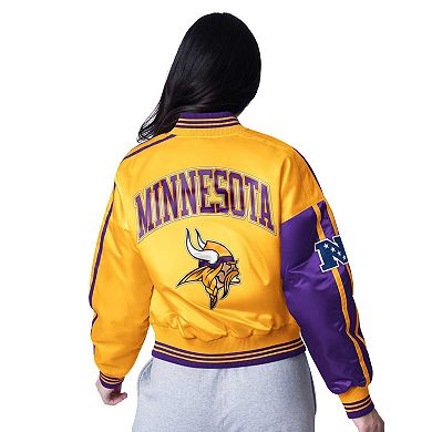 Women's Starter Purple/Gold Minnesota Vikings Zone Blitz Cropped Full-Snap Satin Jacket