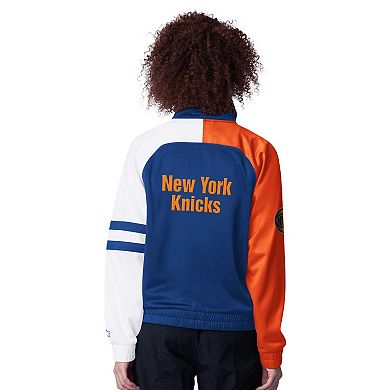 Women's Starter Blue New York Knicks Line Up Dolman Raglan Full-Zip Track Jacket