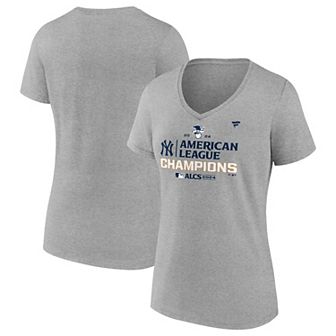 Women's Fanatics Heather Gray New York Yankees 2024 American League Champions Plus Size Locker Room V-Neck T-Shirt