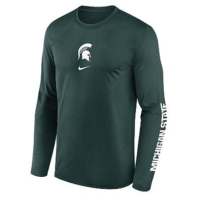 Men's Nike Green Michigan State Spartans Primetime Center Lockup Two-Hit Legend Long Sleeve T-Shirt