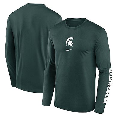 Men's Nike Green Michigan State Spartans Primetime Center Lockup Two-Hit Legend Long Sleeve T-Shirt