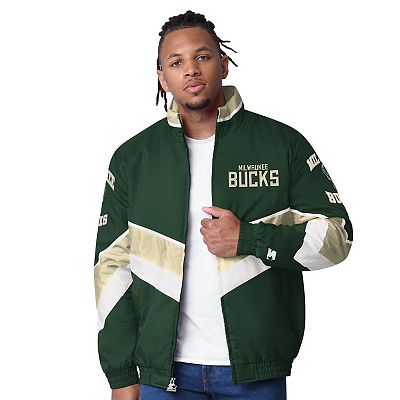 Men's Starter Hunter Green Milwaukee Bucks Captain Oxford Full-Zip
