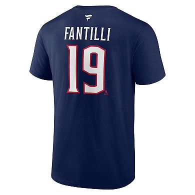 Men's Fanatics Adam Fantilli Navy Columbus Blue Jackets Authentic Stack Name & Number T-Shirt