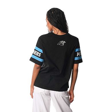 Women's The Wild Collective Black Carolina Panthers Drop Shoulder T-Shirt