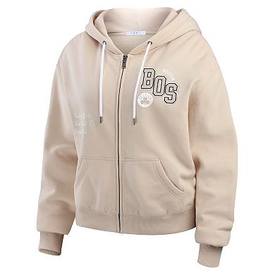Women's WEAR by Erin Andrews Cream Boston Celtics Plus Size Tonal Felt Patch Full-Zip Hoodie