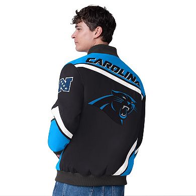 Men's G-III Extreme Black Carolina Panthers Maximum Racing Full-Snap Jacket