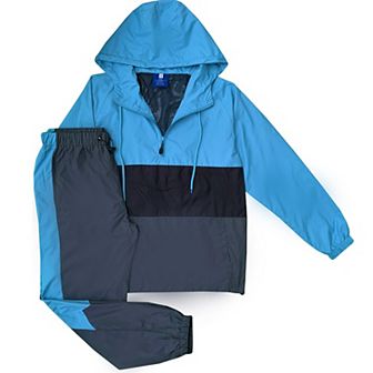 Men’s 2 pc Quarter Zip Pullover Windbreaker Tracksuit Jogger Sports Mesh lined Outfit