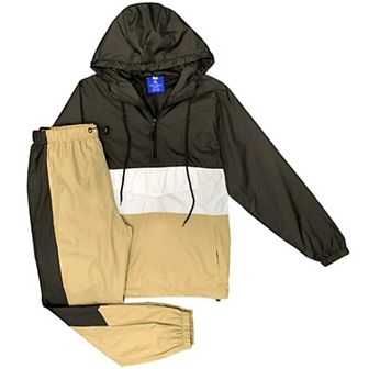 Men’s 2 pc Quarter Zip Pullover Windbreaker Tracksuit Jogger Sports Mesh lined Outfit