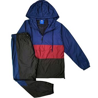 Men’s 2 pc Quarter Zip Pullover Windbreaker Tracksuit Jogger Sports Mesh lined Outfit