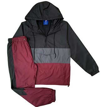 Men’s 2 pc Quarter Zip Pullover Windbreaker Tracksuit Jogger Sports Mesh lined Outfit