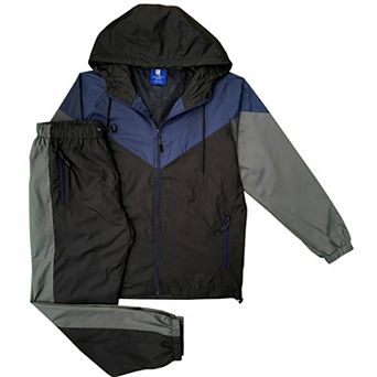 Men’s Colorful Hooded Windbreaker Sweatsuit Meshed Lined Nylon Water Repellent GYM Outfit