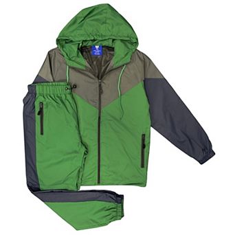 Men’s Colorful Hooded Windbreaker Sweatsuit Meshed Lined Nylon Water Repellent GYM Outfit