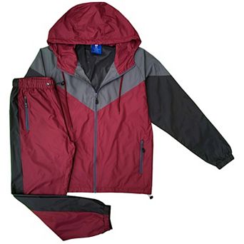 Men’s Colorful Hooded Windbreaker Sweatsuit Meshed Lined Nylon Water Repellent GYM Outfit