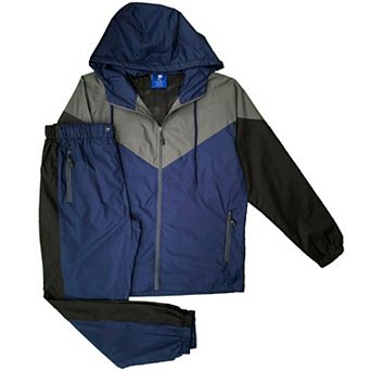 Men’s Colorful Hooded Windbreaker Sweatsuit Meshed Lined Nylon Water Repellent GYM Outfit