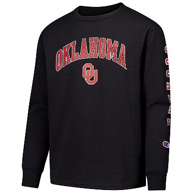 Youth Champion Black Oklahoma Sooners Distressed Arch Over Logo Long Sleeve T-Shirt