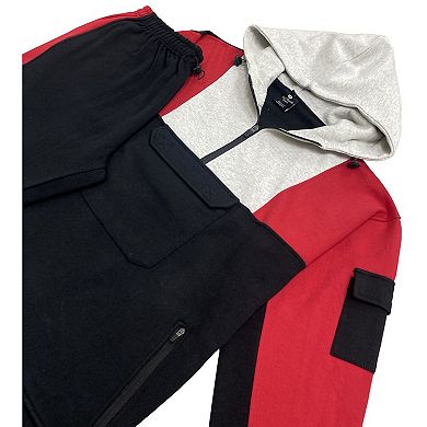 Men's 2-Piece Sweatsuit Quarter Zip Hoodie With Jogger Sweatpants Heavy Fleece Outfit