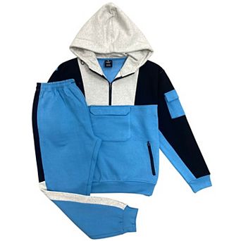 Men's 2 pc Sweatsuit Quarter Zip Hoodie With Jogger Sweatpants Heavy Fleece Outfit