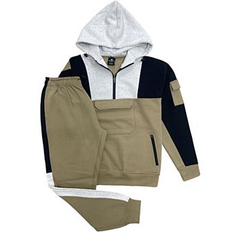 Men's 2 pc Sweatsuit Quarter Zip Hoodie With Jogger Sweatpants Heavy Fleece Outfit