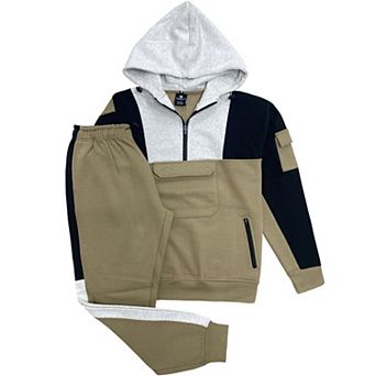 Men's 2 pc Sweatsuit Quarter Zip Hoodie With Jogger Sweatpants Heavy Fleece Outfit