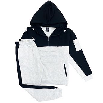 Men's 2 pc Sweatsuit Quarter Zip Hoodie With Jogger Sweatpants Heavy Fleece Outfit