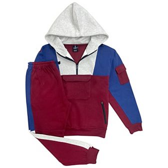 Men's 2 pc Sweatsuit Quarter Zip Hoodie With Jogger Sweatpants Heavy Fleece Outfit