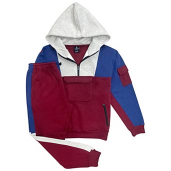 Men's 2 pc Sweatsuit Quarter Zip Hoodie With Jogger Sweatpants Heavy Fleece Outfit