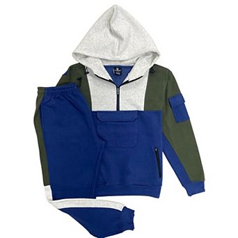 Men's 2 pc Sweatsuit Quarter Zip Hoodie With Jogger Sweatpants Heavy Fleece Outfit