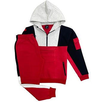 Men's 2 pc Sweatsuit Quarter Zip Hoodie With Jogger Sweatpants Heavy Fleece Outfit