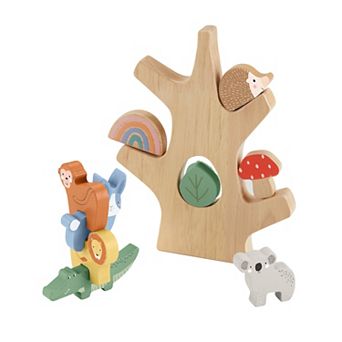 Fisher-Price 10 pc Wooden Balance Tree Preschool Stacking Activity Toy