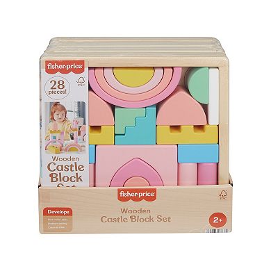 Fisher-Price 28-Piece Wooden Castle Block Set Toddler Stacking Toy
