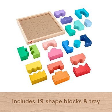 Fisher-Price 20-Piece Wooden Interlocking Blocks Puzzle for Toddlers & Kids