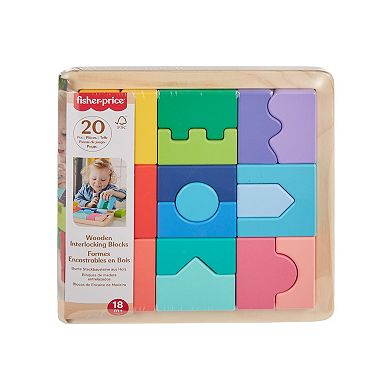 Fisher-Price 20-Piece Wooden Interlocking Blocks Puzzle for Toddlers & Kids