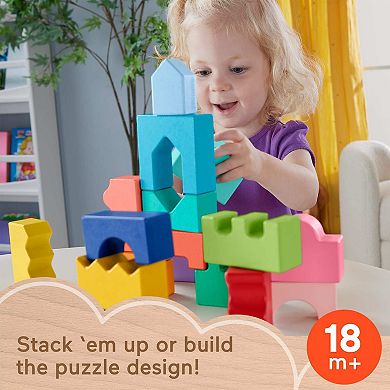 Fisher-Price 20-Piece Wooden Interlocking Blocks Puzzle for Toddlers & Kids