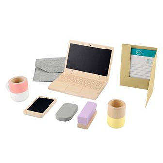 Fisher-Price 9 pc Wooden Pretend Office Playset with Wood Laptop