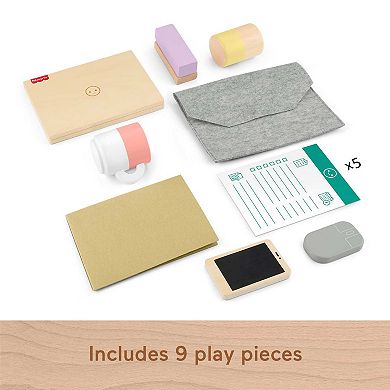 Fisher-Price 9-Piece Wooden Pretend Office Playset with Wood Laptop