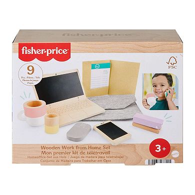 Fisher-Price 9-Piece Wooden Pretend Office Playset with Wood Laptop