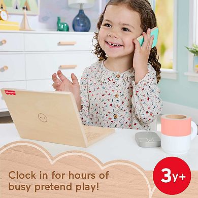 Fisher-Price 9-Piece Wooden Pretend Office Playset with Wood Laptop