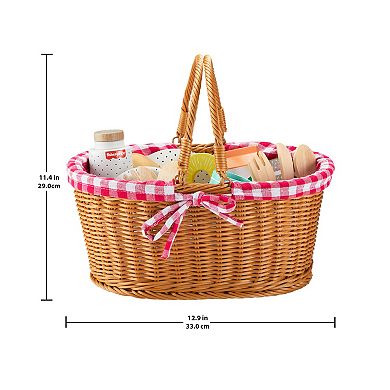 Fisher-Price 31-Piece Wooden Picnic Basket & Food Pretend Play Set for Preschool Kids