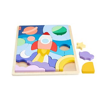 Fisher-Price 42 pc Wooden Space Blocks Puzzle for Preschool Kids