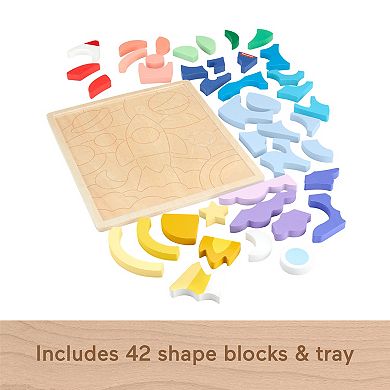 Fisher-Price 42-Piece Wooden Space Blocks Puzzle for Preschool Kids