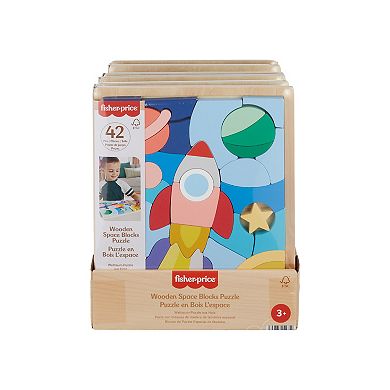 Fisher-Price 42-Piece Wooden Space Blocks Puzzle for Preschool Kids