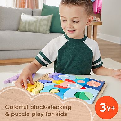 Fisher-Price 42-Piece Wooden Space Blocks Puzzle for Preschool Kids