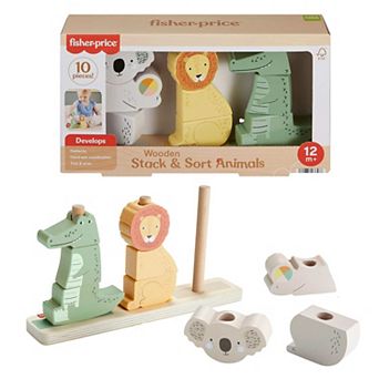 Fisher-Price 10 pc Wooden Stack & Sort Animals Baby & Toddler Toy