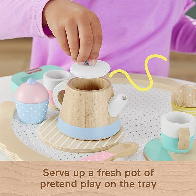 Fisher-Price 12-Piece Wooden Tea Party Set for Preschool Pretend Play