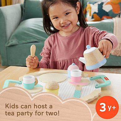 Fisher-Price 12-Piece Wooden Tea Party Set for Preschool Pretend Play