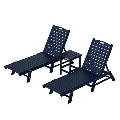 Westintrends 3-piece Poly Reclining Outdoor/patio Chaise Lounge With Side Table