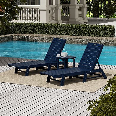 Westintrends 3-piece Poly Reclining Outdoor/patio Chaise Lounge With Side Table